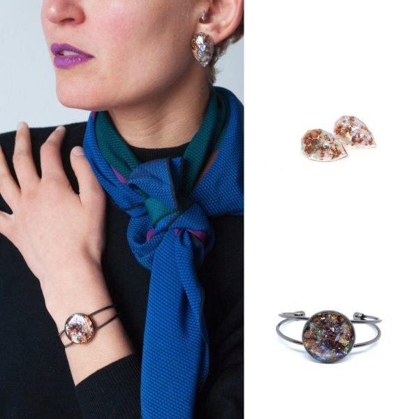 Diamond Drops Earrings and Manchette Bracelet Layout
